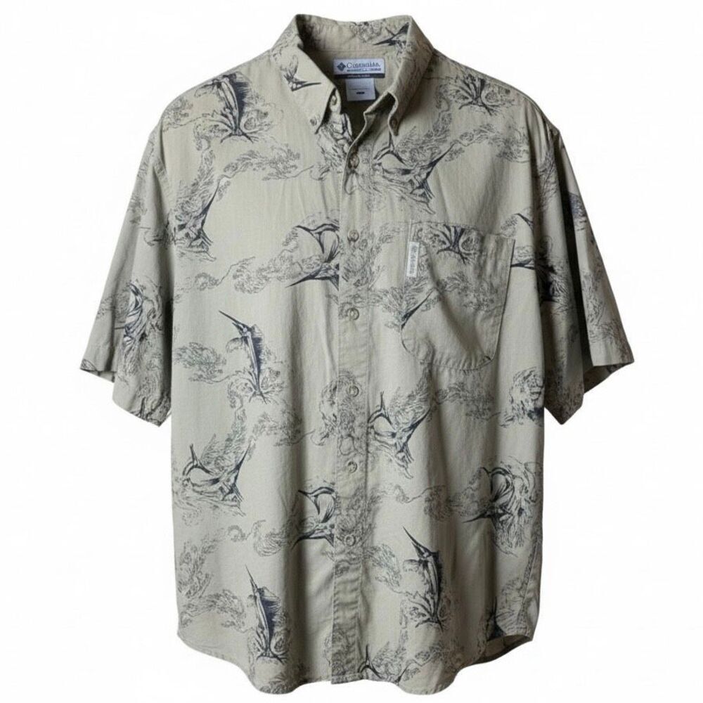 Columbia Sportswear Marlin Swordfish Print Short Sleeve Button Down Shirt Men’s
